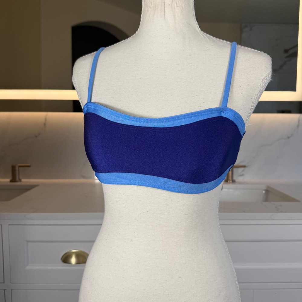 Bahomebakini Bikini Top Womens Small Blue Colorblock Bandeau Tie Back Swim NWT - Picture 9 of 14